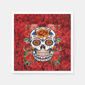 Sugar Skull Roze Rozen Feestdagen Papier Servet (Voorkant)