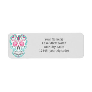 Sugar Skull Roze & Turquoise retour adreslabels Etiket