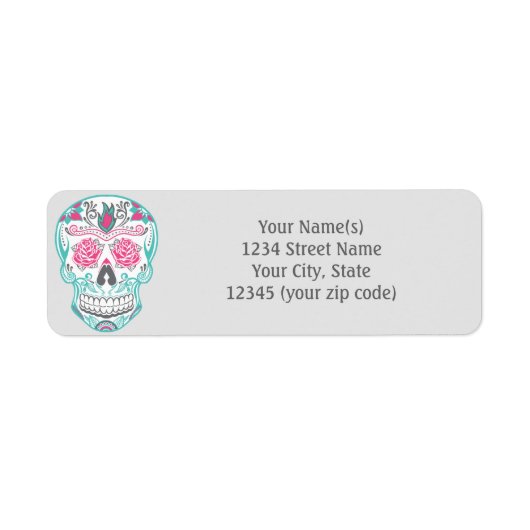 Sugar Skull Roze & Turquoise retour adreslabels Etiket (Voorkant)
