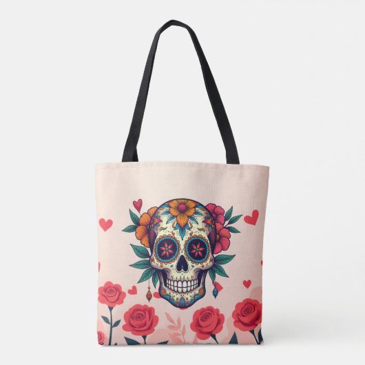 Sugar Skull Rozen Tote Bag (Achterkant)