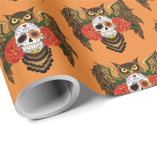 Sugar Skull Rozen Uil Cadeaupapier (Rol Hoek)