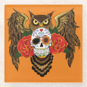 Sugar Skull Rozen Uil Glazen Onderzetter (Voorkant)