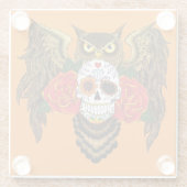 Sugar Skull Rozen Uil Glazen Onderzetter (Achterkant)