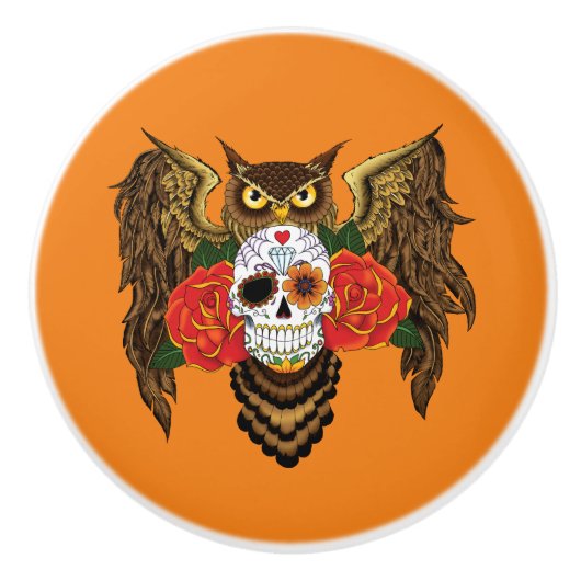 Sugar Skull Rozen Uil Keramische Knop (Voorkant)