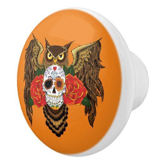 Sugar Skull Rozen Uil Keramische Knop (Rechts)