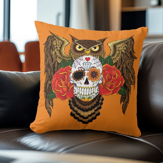 Sugar Skull Rozen Uil Kussen (Creator heeft geüpload)