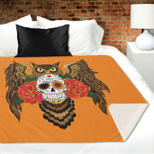 Sugar Skull Rozen Uil Sherpa Deken