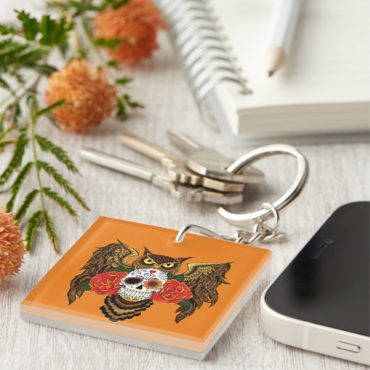 Sugar Skull Rozen Uil Sleutelhanger (Voorkant Rechts)
