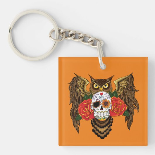 Sugar Skull Rozen Uil Sleutelhanger (Voorkant)