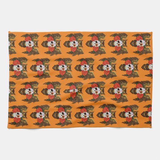 Sugar Skull Rozen Uil Theedoek (Horizontaal)