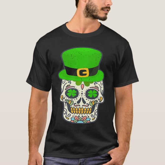 Sugar Skull Saint Patricks Day Of Dead Lucky Hallo T-shirt (Voorkant)