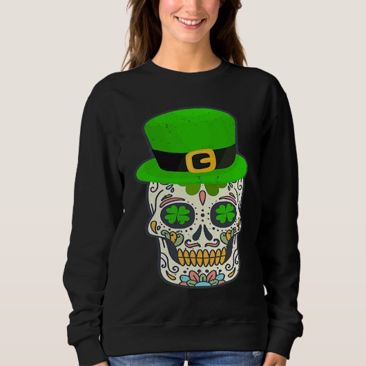 Sugar Skull Saint Patricks Day Of Dead Lucky Hallo Trui (Voorkant)