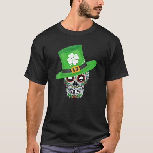 Sugar Skull Saint Patricks Day Shamrock Pet Graphi T-shirt (Voorkant)
