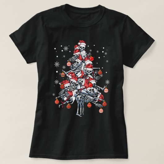 Sugar Skull Santa Hat Christmas Tree Funny Xmas T-shirt (Design voorkant)