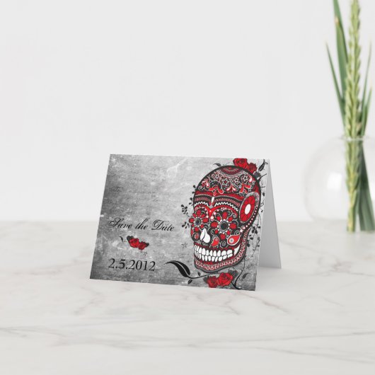 Sugar Skull Save the Date Wedding Notecard Kaart (Voorkant)