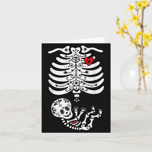 Sugar Skull Skeleton Halloween Pregnancy Annouceme Kaart (Gele Bloem)