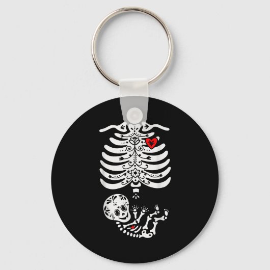 Sugar Skull Skeleton Halloween Pregnancy Annouceme Sleutelhanger (Voorkant)