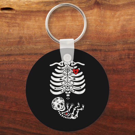 Sugar Skull Skeleton Halloween Pregnancy Annouceme Sleutelhanger (Voorkant)