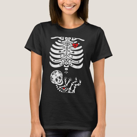 Sugar Skull Skeleton Halloween Pregnancy Annouceme T-shirt (Voorkant)