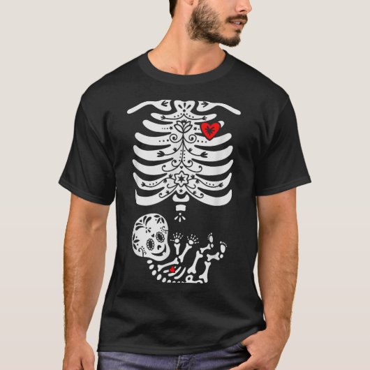 Sugar Skull Skeleton Halloween Pregnancy Annouceme T-shirt (Voorkant)