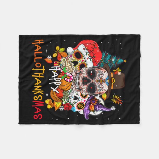 Sugar-skull Skeleton Halloween Xmas Happy Hallotha Fleece Deken (Voorkant (Horizontaal))
