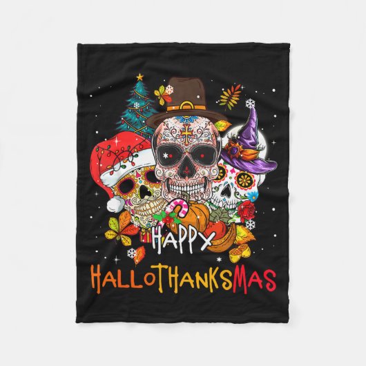 Sugar-skull Skeleton Halloween Xmas Happy Hallotha Fleece Deken (Voorkant)