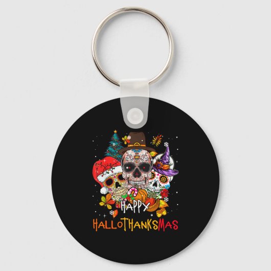 Sugar-skull Skeleton Halloween Xmas Happy Hallotha Sleutelhanger (Voorkant)