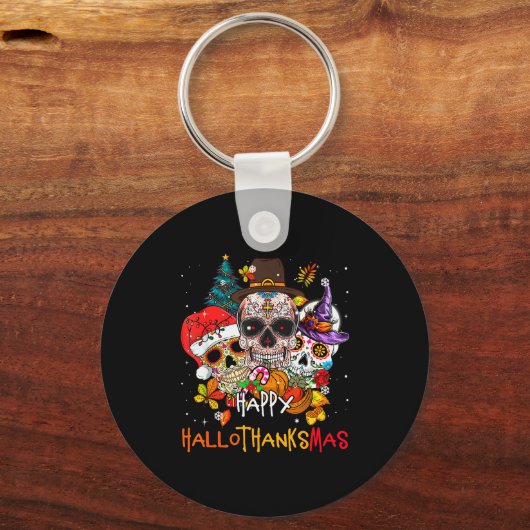 Sugar-skull Skeleton Halloween Xmas Happy Hallotha Sleutelhanger (Voorkant)