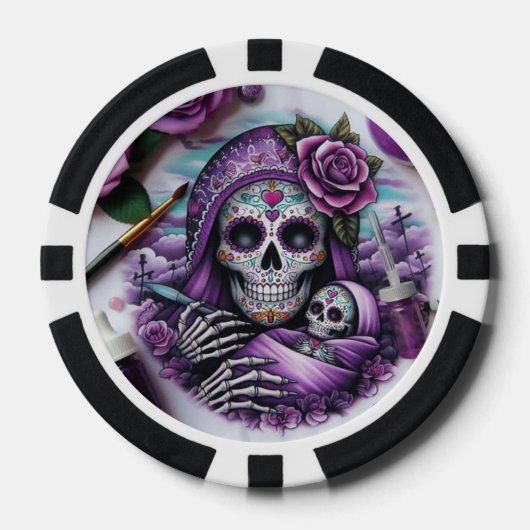 Sugar Skull Skeleton Moeder Poker Chips (Voorkant)