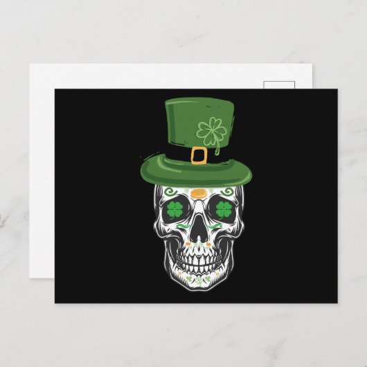 Sugar Skull St Patrick Day Leprechaun Shamrock Briefkaart (Voorkant / Achterkant)