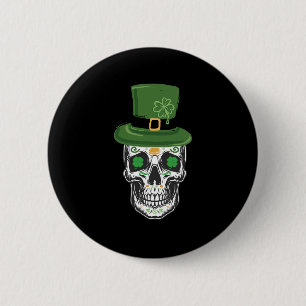 Sugar Skull St Patrick Day Leprechaun Shamrock Ronde Button 5,7 Cm