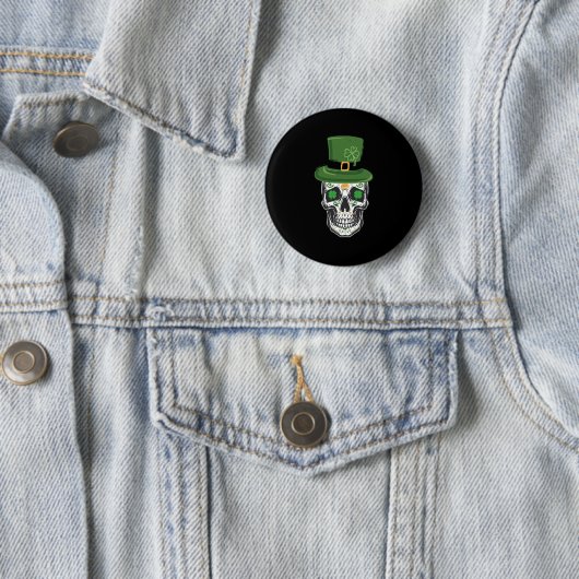 Sugar Skull St Patrick Day Leprechaun Shamrock Ronde Button 5,7 Cm (In situ)