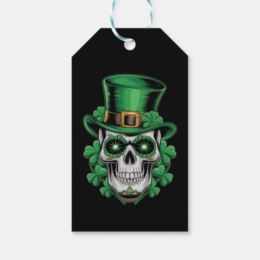 Sugar Skull St Patrick Day Lucky Shamrock Cadeaulabel (Achterkant)