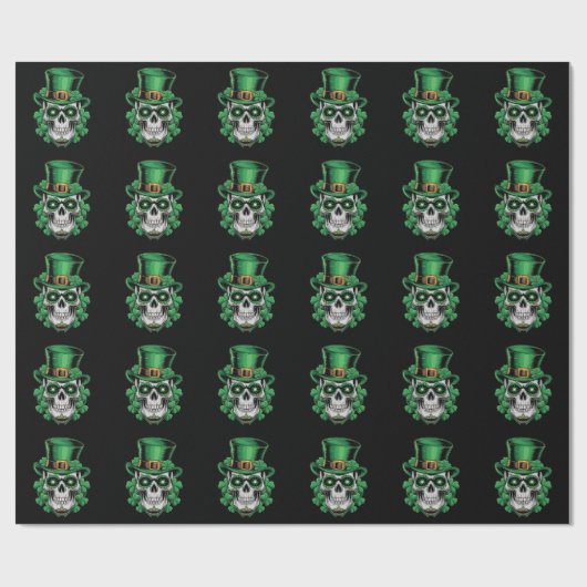Sugar Skull St Patrick Day Lucky Shamrock Cadeaupapier (Vlak)