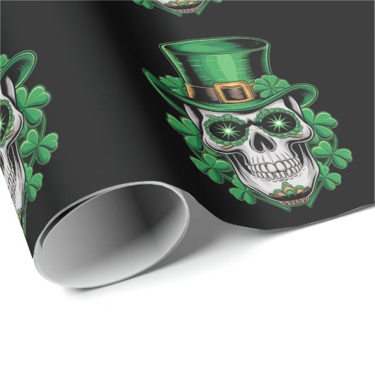 Sugar Skull St Patrick Day Lucky Shamrock Cadeaupapier (Rol Hoek)