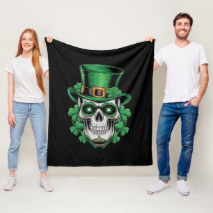 Sugar Skull St Patrick Day Lucky Shamrock Fleece Deken