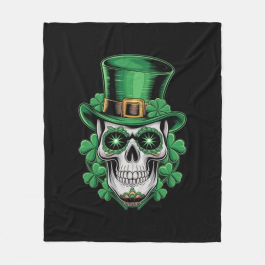 Sugar Skull St Patrick Day Lucky Shamrock Fleece Deken (Voorkant)