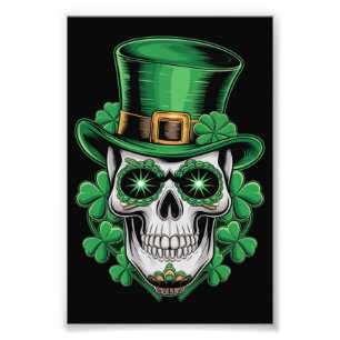 Sugar Skull St Patrick Day Lucky Shamrock Foto Afdruk
