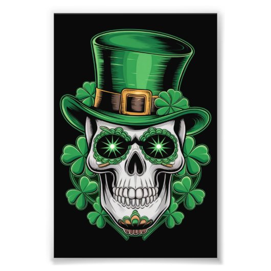 Sugar Skull St Patrick Day Lucky Shamrock Foto Afdruk (Voorkant)