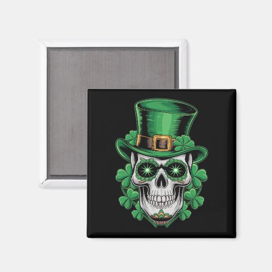 Sugar Skull St Patrick Day Lucky Shamrock Magneet (Voorkant / Achterkant)