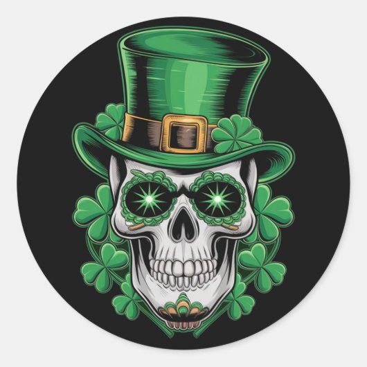 Sugar Skull St Patrick Day Lucky Shamrock Ronde Sticker (Voorkant)