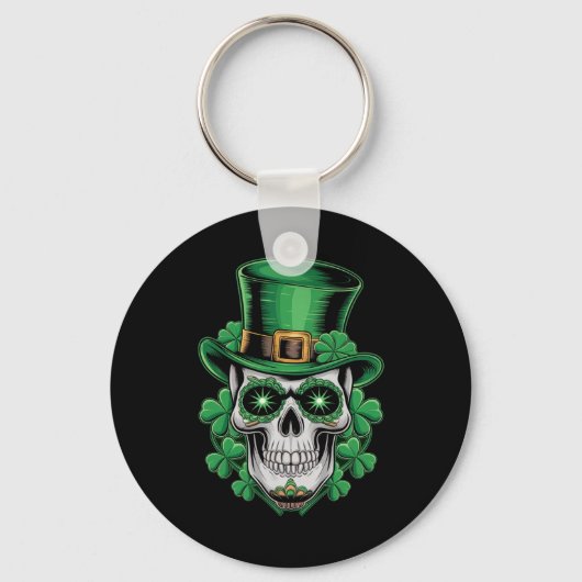 Sugar Skull St Patrick Day Lucky Shamrock Sleutelhanger (Voorkant)