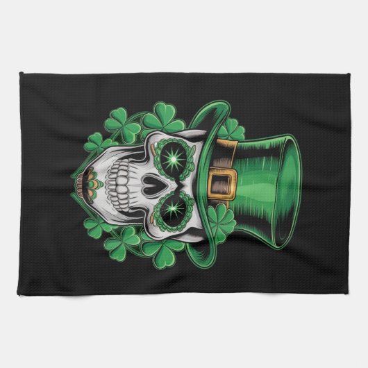Sugar Skull St Patrick Day Lucky Shamrock Theedoek (Horizontaal)