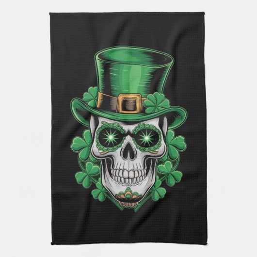 Sugar Skull St Patrick Day Lucky Shamrock Theedoek (Verticaal)