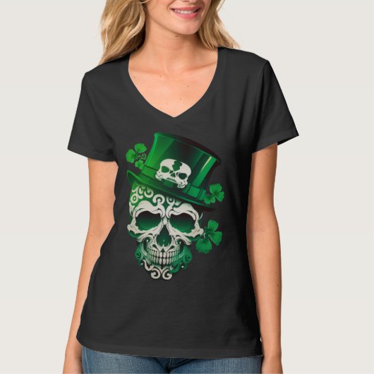 Sugar Skull St Patricks Day Irish Skull Leprechaun T-shirt (Voorkant)