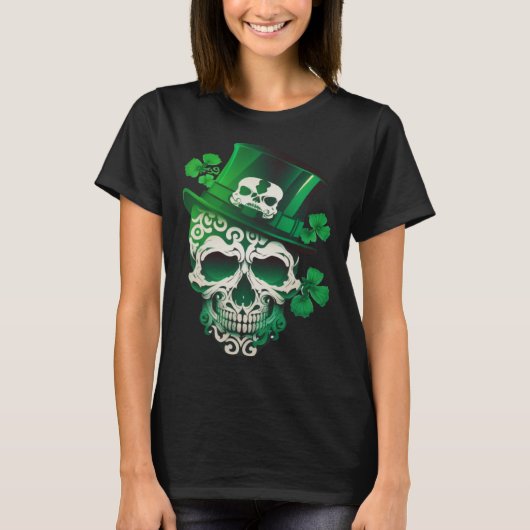 Sugar Skull St Patricks Day Irish Skull Leprechaun T-shirt (Voorkant)