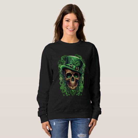Sugar Skull St Patricks Day Irish Skull Leprechaun Trui (Voorkant volledig)