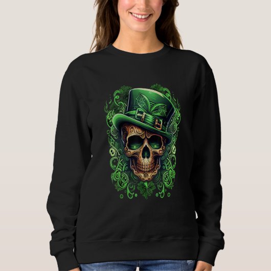 Sugar Skull St Patricks Day Irish Skull Leprechaun Trui (Voorkant)