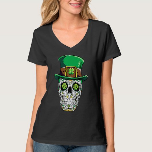 Sugar Skull St Patricks Day Of The Dead Women Men  T-shirt (Voorkant)