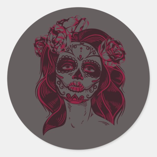 Sugar Skull Sticker Meisje Grijs - Dag van de Dode (Voorkant)